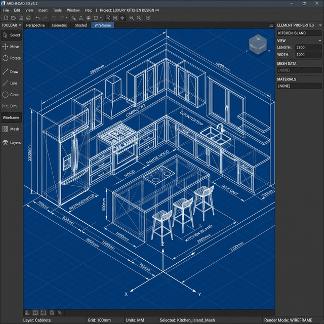 Projeto 3D de Cozinha Planejada em Campinas